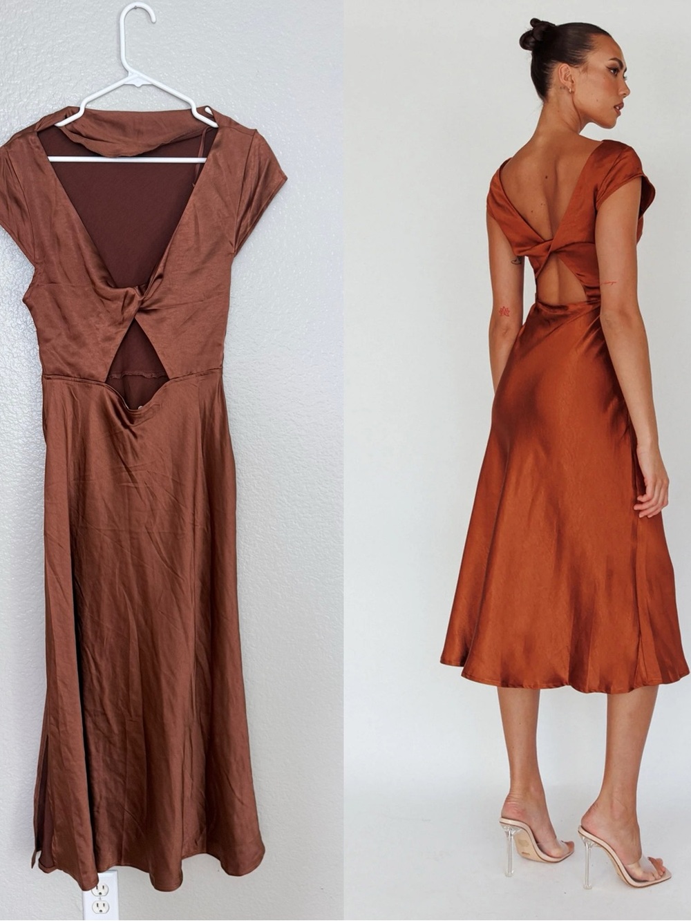 Selfie Leslie Lucinda Twist Back Midi Dress Brown - Picture 3 of 6